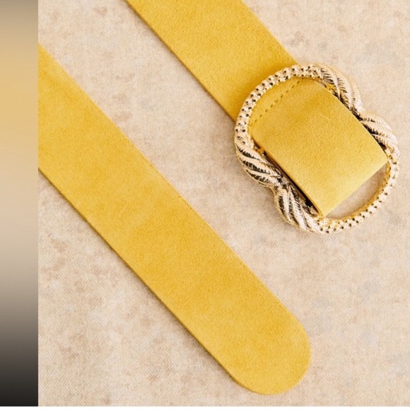New Sezane Artemis Belt Yellow Suede Split Cowhide Leather Gold Buckle Italy s m main image 5